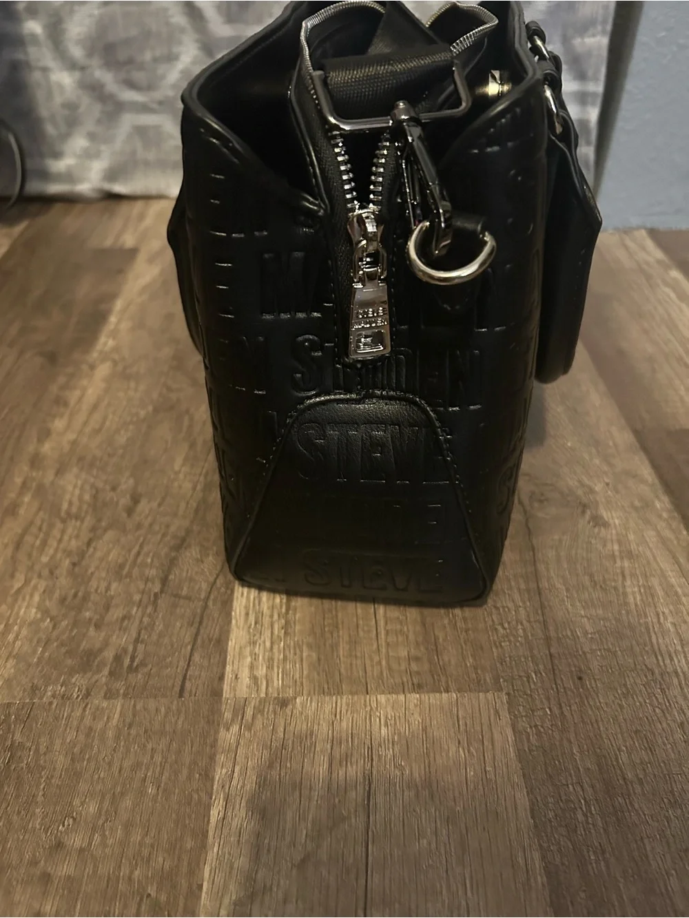 Steve Madden Black Embossed Messenger Satchel